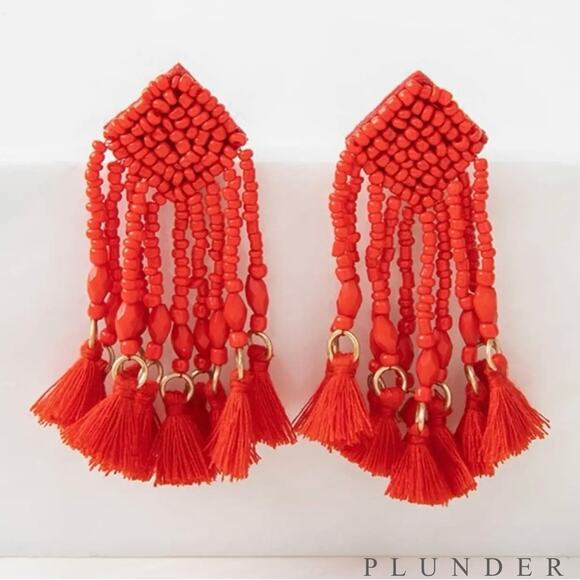 New Plunder "Monique" Red Seed Bead Tassel Earrings (3") - Picture 1 of 5